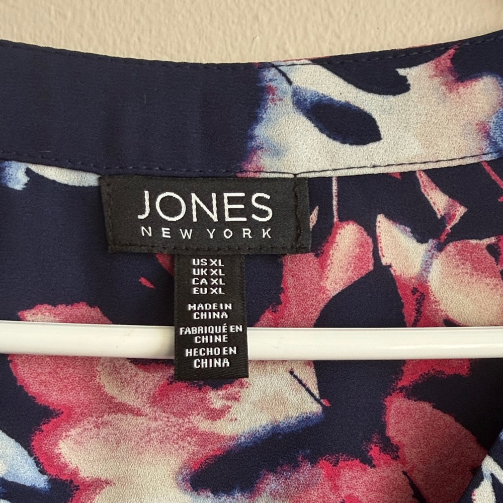 Jones New York Navy Floral Tie-Neck Blouse - Picture 3 of 4